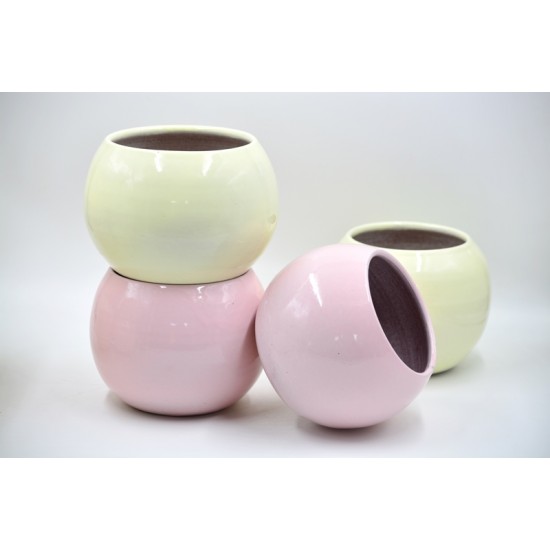 Ghiveci - bol rotund ceramică - Galben pastel 14 x 14 cm