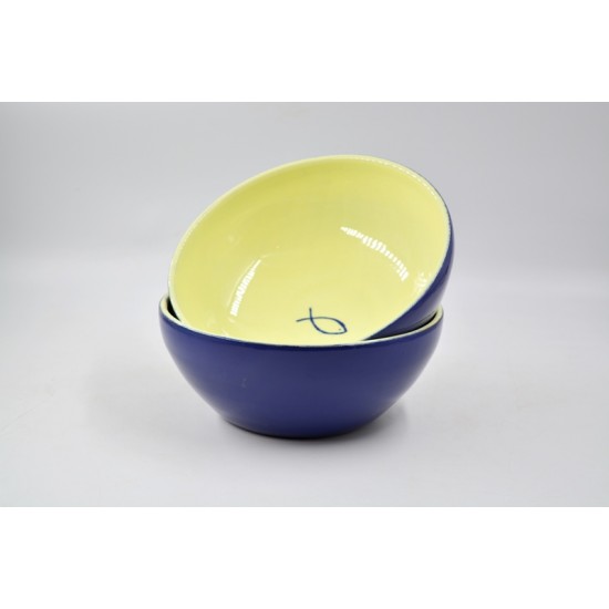 Bol ceramică - Pește Albastru, 17 cm