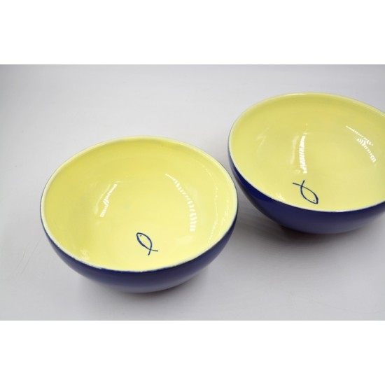 Bol ceramică - Pește Albastru, 17 cm