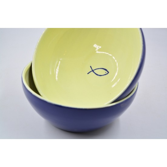 Bol ceramică - Pește Albastru, 17 cm
