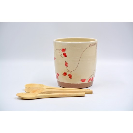 Suport ceramică ustensile bucătărie - Măceșe, 12 x 13 cm