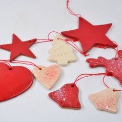 Decoraţiuni ceramică Căciun, Alb Roşu (set 8) - 6 cm, 10 cm