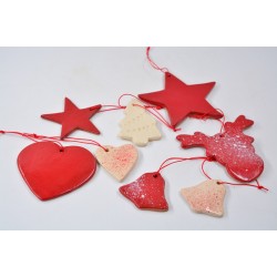 Decoraţiuni ceramică Căciun, Alb Roşu (set 8) - 6 cm, 10 cm