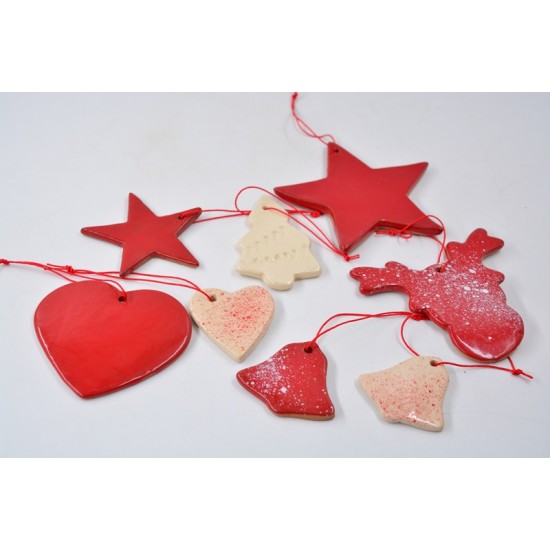 Decoraţiuni ceramică Căciun, Alb Roşu (set 8) - 6 cm, 10 cm