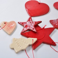 Decoraţiuni ceramică Căciun, Alb Roşu (set 8) - 6 cm, 10 cm