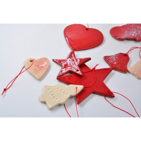 Decoraţiuni ceramică Căciun, Alb Roşu (set 8) - 6 cm, 10 cm