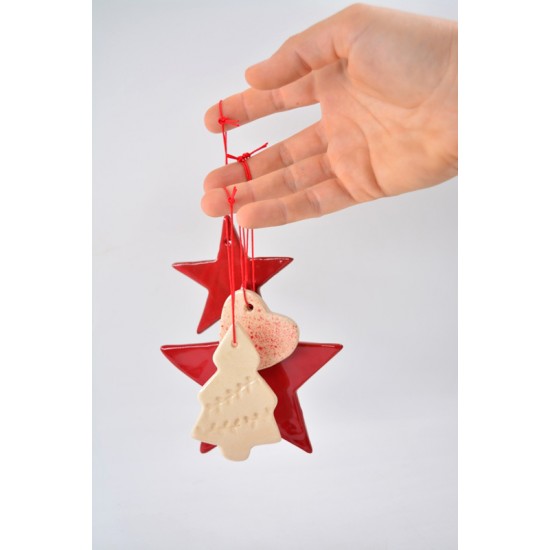 Decoraţiuni ceramică Căciun, Alb Roşu (set 8) - 6 cm, 10 cm