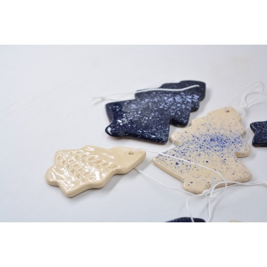 Decoraţiuni ceramică Căciun, Alb Albastru (set 8) - 6 cm, 10 cm