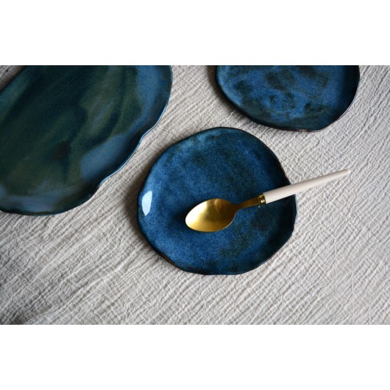 Farfurie asimetrică mică – Nautilus blue, 15 cm