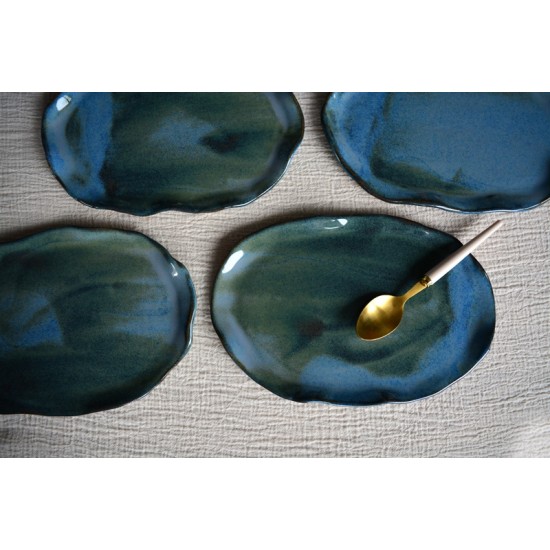 Farfurie asimetrică ovală – Nautilus blue, 25 cm