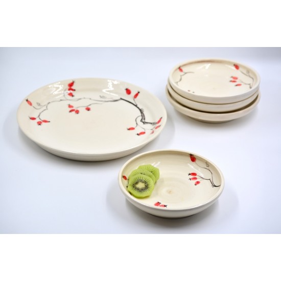 Platou servire din ceramică - Măceșe, 28 cm