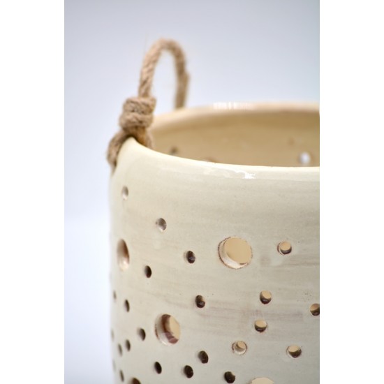 Felinar ceramică - Alb, 13 x 13 cm