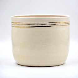 Ghiveci - Vază ceramică Alb - Linii Aur, 20x17 cm