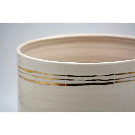 Ghiveci - Vază ceramică Alb - Linii Aur, 20x17 cm