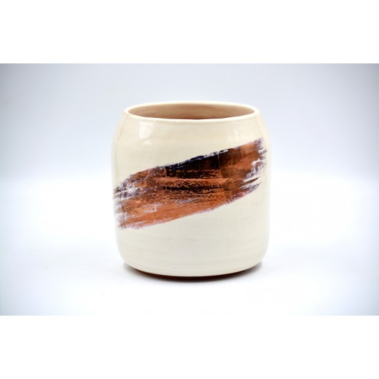 Ghiveci - Vază ceramică Alb - Cupru, 12x15 cm