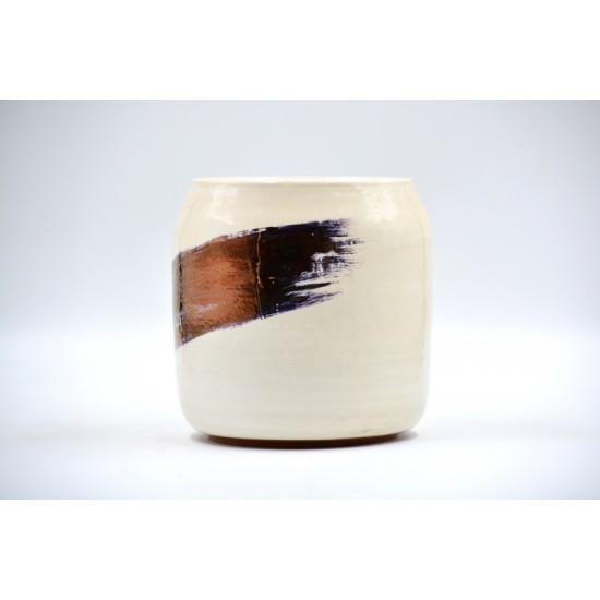 Ghiveci - Vază ceramică Alb - Cupru, 12x15 cm