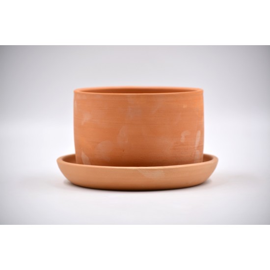 Ghiveci ceramică cu gaură și farfurie - Teracota, 12 X 8 cm