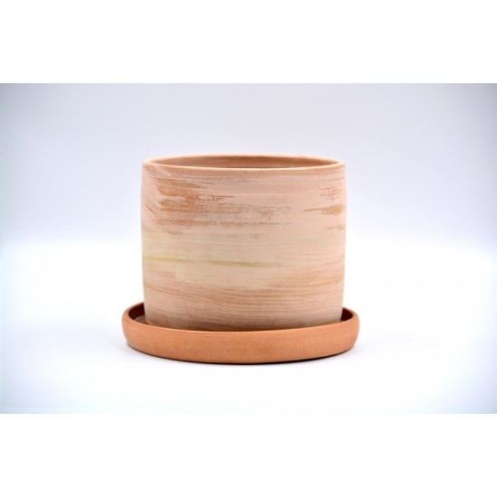 Ghiveci ceramică cu gaură și farfurie - Teracota, 13 X 11 cm