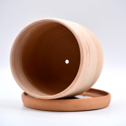 Ghiveci ceramică cu gaură și farfurie - Teracota, 13 X 11 cm