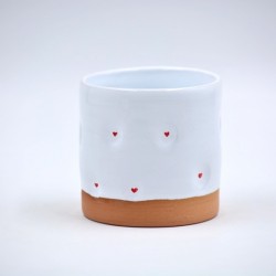 Pahar ceramică Alb inimi roșii - Amprente, 300 ml
