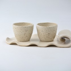 Set 2 cești espresso și tăviță - Crem Specks, 100ml
