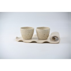Set 2 cești espresso și tăviță - Crem Specks, 100ml