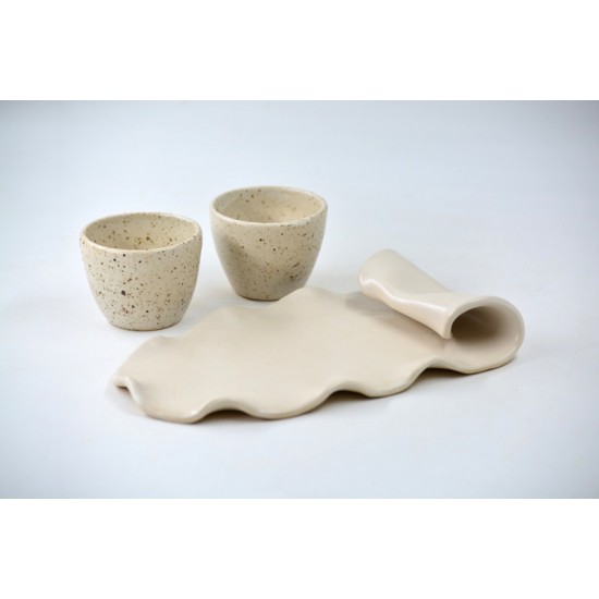 Set 2 cești espresso și tăviță - Crem Specks, 100ml