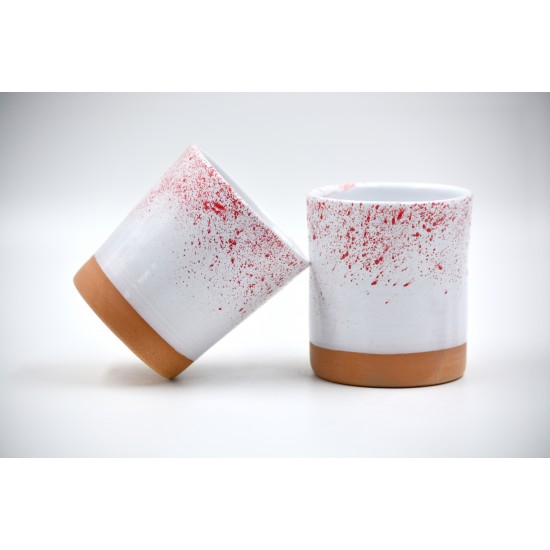Pahar ceramică Alb - Roşu  - 350 ml