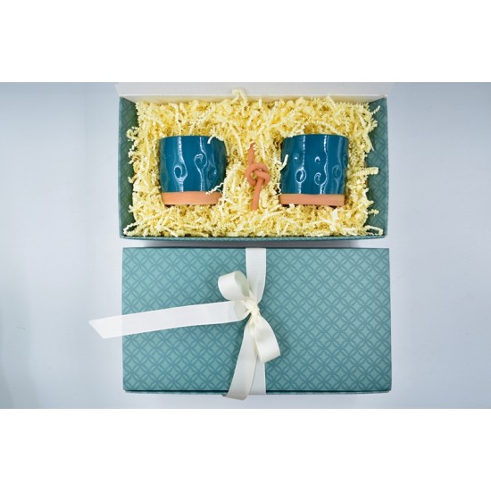 Cutie cadou Blue Lagoon- 2 pahare amprente + nod deco