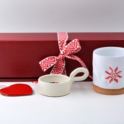 Cutie cadou Tradițională Roșu - 1 pahar amprente + suport lumȃnare + deco