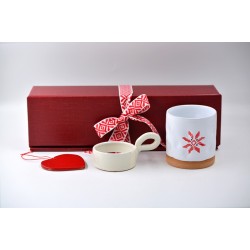 Cutie cadou Tradițională Roșu - 1 pahar amprente + suport lumȃnare + deco