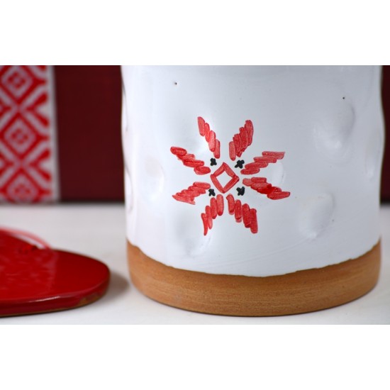 Cutie cadou Tradițională Roșu - 1 pahar amprente + suport lumȃnare + deco