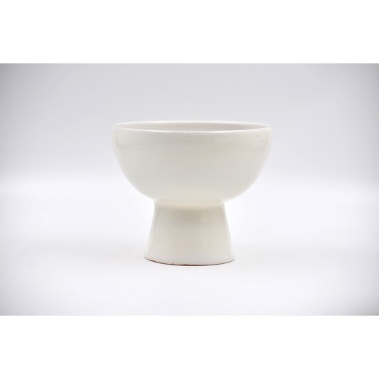 Bol ceramică cu picior - Alb unt, 15x13 cm