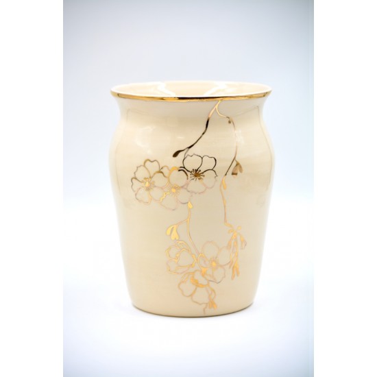 Vază ceramică Alb - Aur - Flori, 20 cm