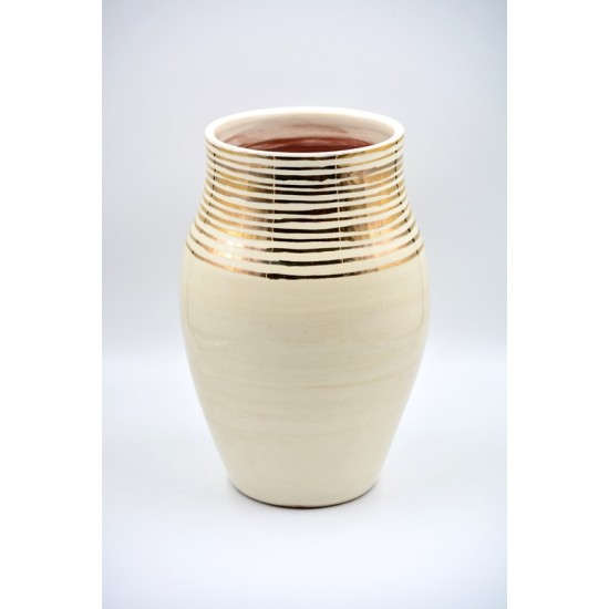 Vază ceramică Alb - Aur - Linii, 30 cm