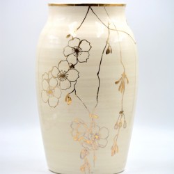 Vază ceramică Alb - Aur - Flori, 30 cm