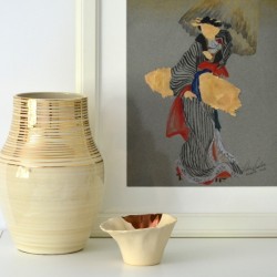 Vază ceramică Alb - Aur - Linii, 25 cm